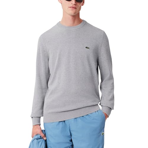 Lacoste Pull en jersey de coton à manches longues et col rond pour homme, Argent Chine., Taille 4XL