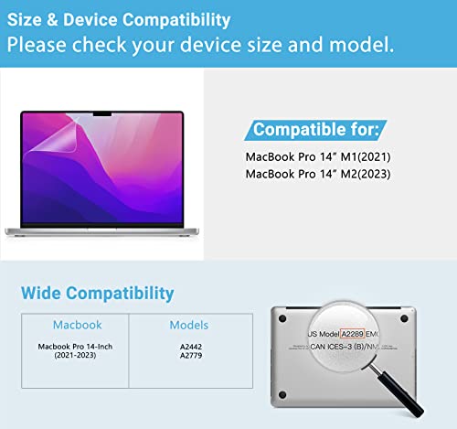 PYS (2 Pack Anti Blue Light Screen Protector for M1 M2 M3 M4 MacBook Pro 14 inch 2021 2023 2024 Released Anti Fingerprints Eye Protection Anti Glare Filter