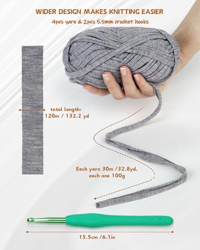 Image of Katech 400g T Shirt Yarn for Crocheting, Elastic Fabric Yarn for Bag-Gray