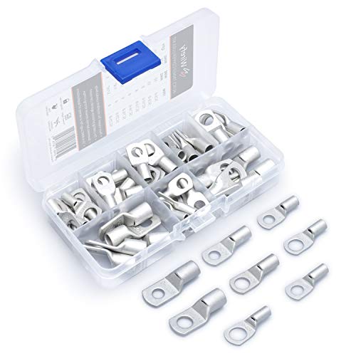 Wirefy 60 PCS Tinned Copper Wire Lugs - Battery Cable Ends - Crimp Wire Connectors - Ring Terminals - 10-4 AWG