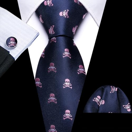 Image of Barry.Wang Man Tie Sets Skull Ties Animal Extra Long Necktie Silk Woven Handkerchief Cufflinks Festival Party Gift