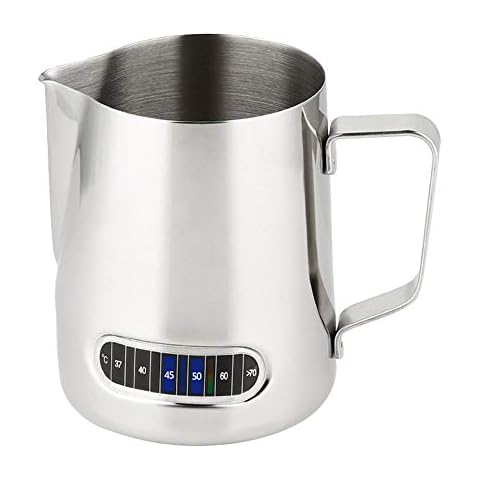Milk Jugs Coffee Frothing Pitcher with Thermometer Stainless Steel Milk Latte Cup with Temp Control for Home Kitchen 600ml Cover