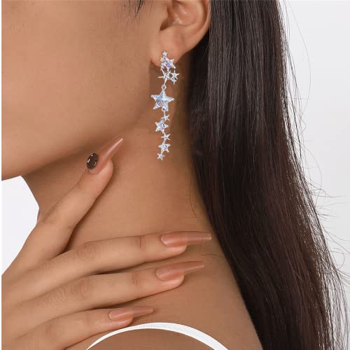 Crystal Long Star Dangle Earrings for Women Girls 925 Sterling Silver Post Pin 14K Gold Plated Shiny Tassel CZ Stars Celestial Charms Drop Dangle Stud Lightweight Fashion Birthday Wedding Party Jewelry Gifts2