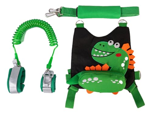 Coleira Anti-Fuga Infantil com Alças de Mochila, Design de Dinossauro (Preto)