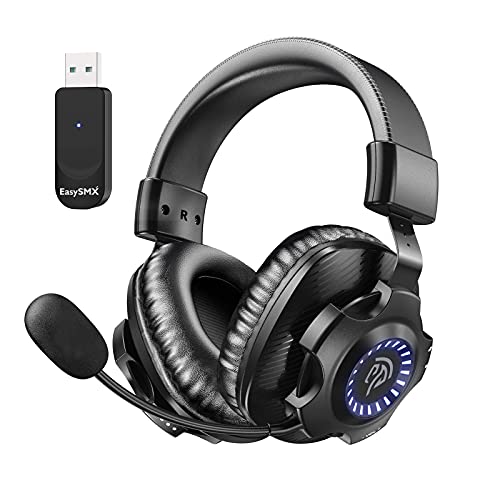 EasySMX Auriculares Gaming Inalámbricos PS4, [Regalos Navidad] 2.4G Cascos Gaming Inalámbricos Estéreo con Micrófono, Control de Volumen y RGB Luces para PC, Mac y PS4, Headset Gaming Wireless