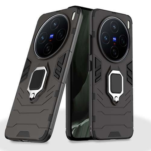 Image of Pikkme D5 Tough Armor Bumper Case | 360 Protection Case | Ring Holder Stand Back Cover for Vivo X200 5G (Black)
