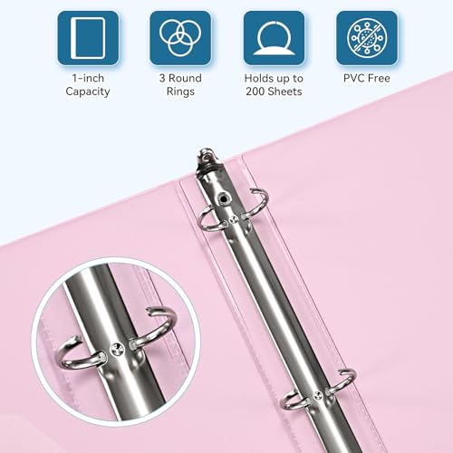 1-inch 3-ring binder with pockets basic binders 13939 pastel color binders holds letter size 853939 x 113939200 sheet capacity bundle 6 pack for back to school 1-inch