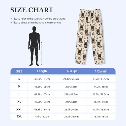 Mens Pajama Pants - Brown Cute French Bulldog Print Soft Sleep Lounge Pants For Men, Casual Pj Bottoms With Pockets3