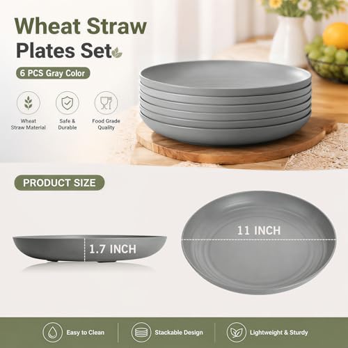 Image of Unbreakable Wheat Straw Plates, 11In Plastic Reusable Plates, Grey