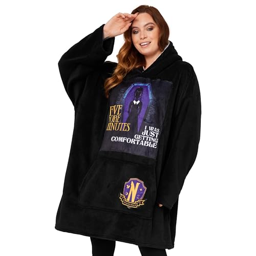 Wednesday Miercoles Addams Sudadera con Capucha de Forro Polar Mujer - Talla única, Sudadera Manta, Ropa Mujer, Regalo Navidad (Negro/Morado)