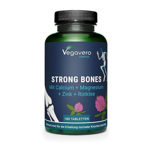 Calcio, Magnesio y Zinc | 800 mg de Calcium Dosis Diaria | Para Fortalecer Huesos y Menopausia| 180 Cápsulas | Con Trébol Rojo | Sin Aditivos & Vegano | Vegavero