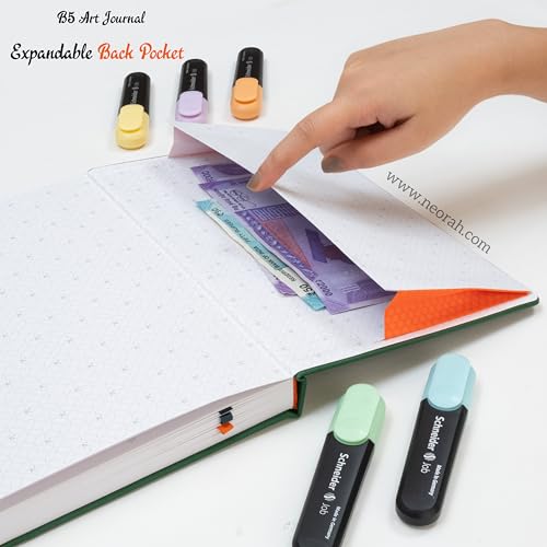 Image of NEORAH - B5 - ART JOURNAL | 200Gsm Dotgrid Notebook |160 Pages(25.0 x 17.5 cm) | Lay Flat |HardCover Bullet - Journal |3 Bookmarks |Elastic Closure| Inner BackPocket | Ideal-Bujo,Drawing (DARK GREEN)