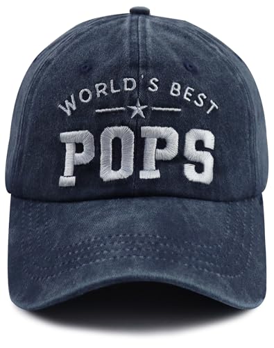 mukroiw Pops Gifts for Men Funny Pop Pop Decor Baseball Cap Worlds Best Pops Daddy Hat Christmas Retired Fathers Day Birthday Gifts for Dad Papa Grandpa Navy