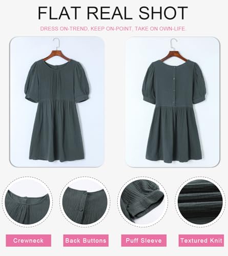Image of Dokotoo Womens Summer Crewneck Puff Sleeve Babydoll Elegant Empire Waist Mini Swing Skater Dresses with Pockets