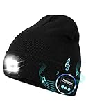 Gifts for Men Dad, Bluetooth Music Beanie with LED Light and Headphones, Stocking Stuffers for Men Women Camping Gadgets Black