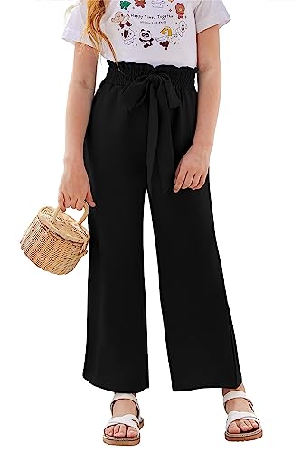 Image of SySea Girls Wide Leg Pants Kids Cute Print High Waisted Loose Fit Comfy Belted Lounge Trousers with Pockets