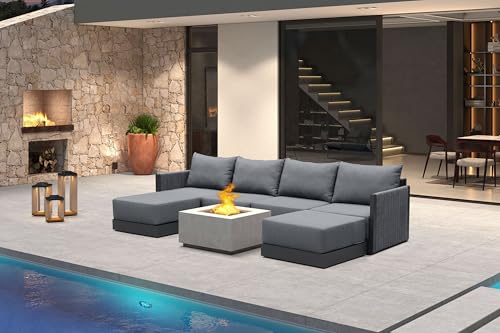 Image of PURPLE LEAF Outdoor Conversation Set 6 PCS w /Ottoman PP Rope Sofa, Gray