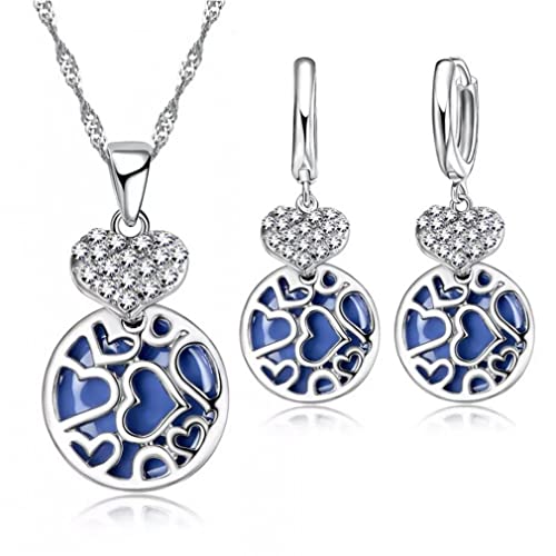 Boucles d'oreilles cœur bleu en argent sterling pour femme