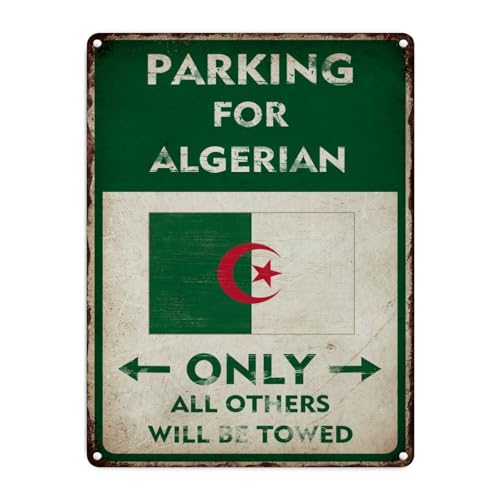 Cartel de metal de advertencia de calle de granja de 12 x 16 pulgadas para aparcamiento para Algerian Only All Others Will Be Towed, letrero de aluminio para interiores y exteriores, puerta de garaje