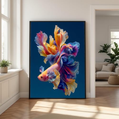 Toile poisson betta coloré peinture déco salon thème eau 80x120cm