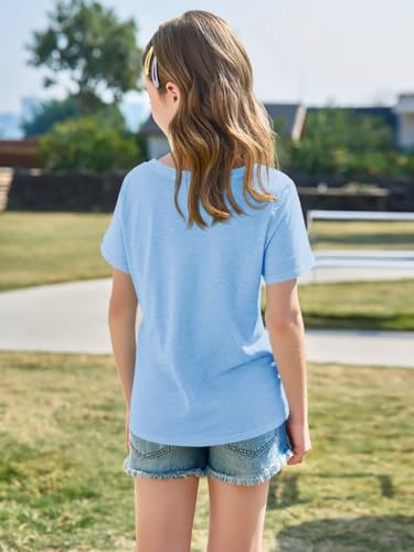 Image of Imily Bela Girls Short Sleeve T Shirts Casual Crewneck Fashion Tees Kids Summer Tops 5-14 Years