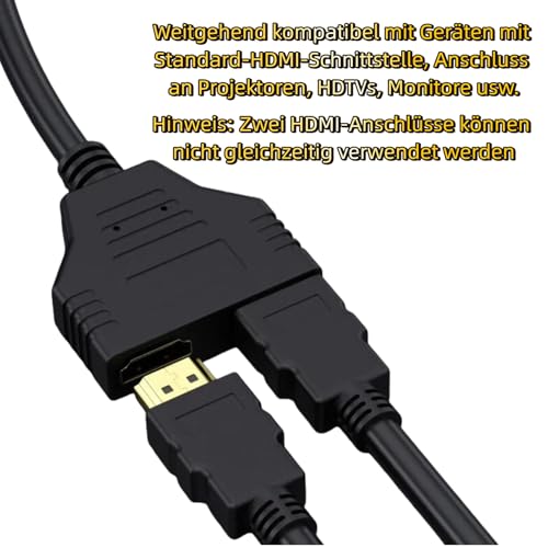 KIQAWEE HDMI Splitter Adapter Monitore, 2 in 1 out Stecker, Mâle vers Double 1080P HDMI Dual-Ausgang Verteiler, 30cm Doppelstecker Anschluss Kabel für Monitor HDTV Projektor LCD Bildschirm