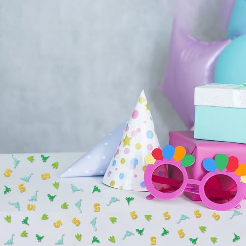 Image of 100pcs Dinosaur 5th Birthday Confetti, Dino Five Table Confetti, Jungle Animal Paper Scatters for 5th Anniversary Party Table Decoration