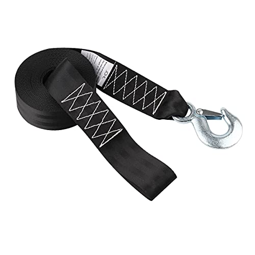 Jchl Trailer Marine Boat Winch Strap With Hook Replacement, 2" X21' Tie Downs-Boat Winch Strap 6600Lb Capacity For Atv Jetski Trailer Boat Wave Runner Towing Heavy Duty Equipment Black #TOP6