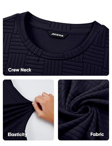 Image of JMIERR Mens T-Shirt Casual Stretch Solid Crewneck Short Sleeve Tees Textured Shirts