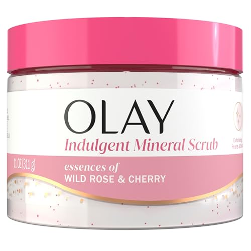Image of Olay Body Indulgent Mineral Scrub, Skin Exfoliating & Massaging Pearls, Nourishing Soft & Gentle Formula, Renewing BHA, Vitamin B3 Complex, Luxurious Fragrances, Wild Rose & Cherry Creme Scent, 11 oz