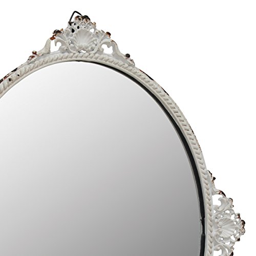 Stonebriar Decorative 11.7" x 10" Oval Antique White Metal Accent Wall Mirror with Attached Hanger - Image 4