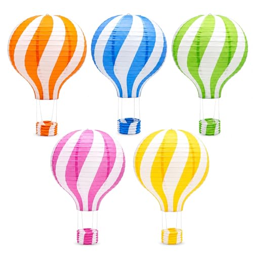 ADLKGG 5 Pcs 12 Inch Hot Air Balloon Paper Lanterns, Vibrant Hanging Decorations for Graduation, Oh The Places You'll Go Party, Back to School Classroom Decor, Birthday & Neutral Baby Shower