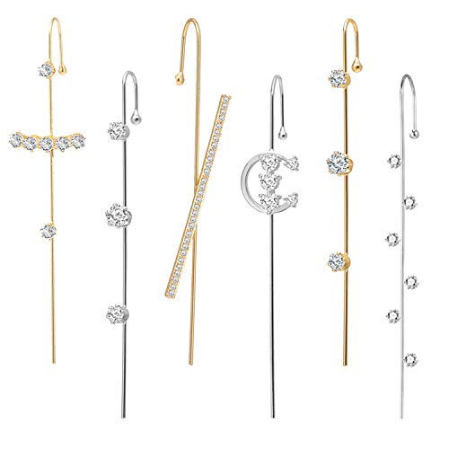 choice of all 6 Pcs Ear Cuff Wrap Crawler Hook Earrings for Women Girls Unique Long Earrings Hypoallergenic Stud Climber Earrings (Ear wrap-6GS)