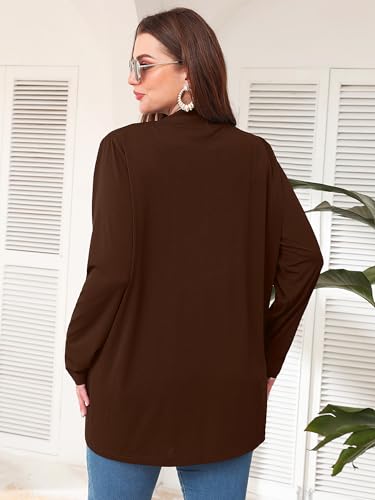 Image of AusLook Plus Size Lightweight Cardigans for Women Open Front Pockets Jacket | 1X-5X,Soft Stretch,Long Sleeve,Longline Coverage,Dress Jeans Layer,Work Travel Style,Spring Fall Wear