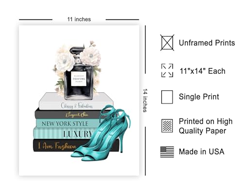 Image of Poster Master Designer Print - Fashion Poster - Shoes, Perfume & Flower Art - Gift for Her & Fashionista - Luxury Haute Couture Decor for Bedroom or Girl's Room - 11x14 UNFRAMED Wall Art