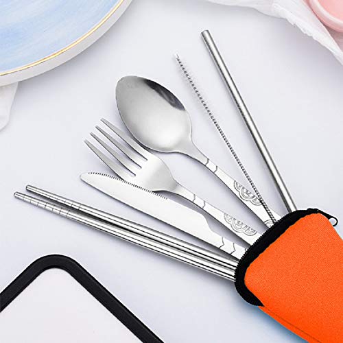 SHlotus Eating Utensil Set Utensil Travel Set-Reusable Utensils with Case -Silverware Set with Neoprene Case, Potable Stainless Steel Lunch Box Cutlery Set for Camping Travel