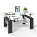 TANGKULA Glass Coffee Table Modern Simple Style Rectangular Wood Legs End Side Table Living Room Home Furniture with Shelf(Red Brown)