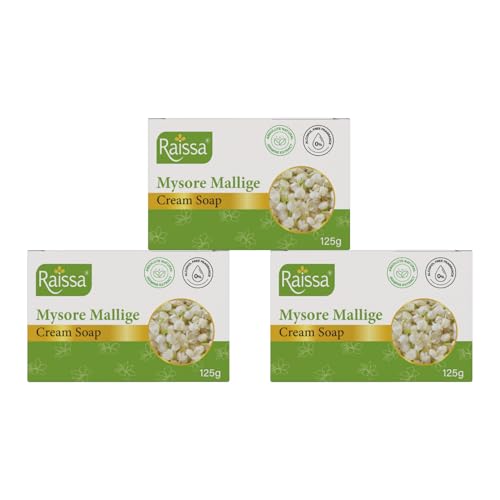 Image of Raissa Mysore Mallige Cream Soap, 125g (Pack of 3) | Natural Mysore Jasmine Extracts | Combo Pack for Soft & Glowing Skin | Alcohol-free fragrance | No Harsh Chemicals