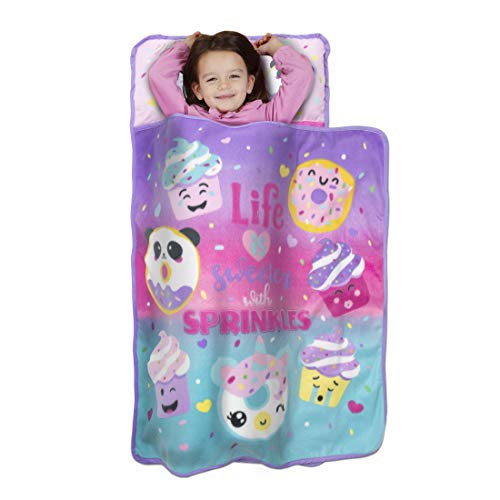 Funhouse Cupcake Emojis Kids Nap Mat Set – Includes Pillow and Fleece Blanket - Great for Girls Napping During Daycare, Preschool, or Kindergarten - Fits Toddlers and Young Children - Thumbnail 3
