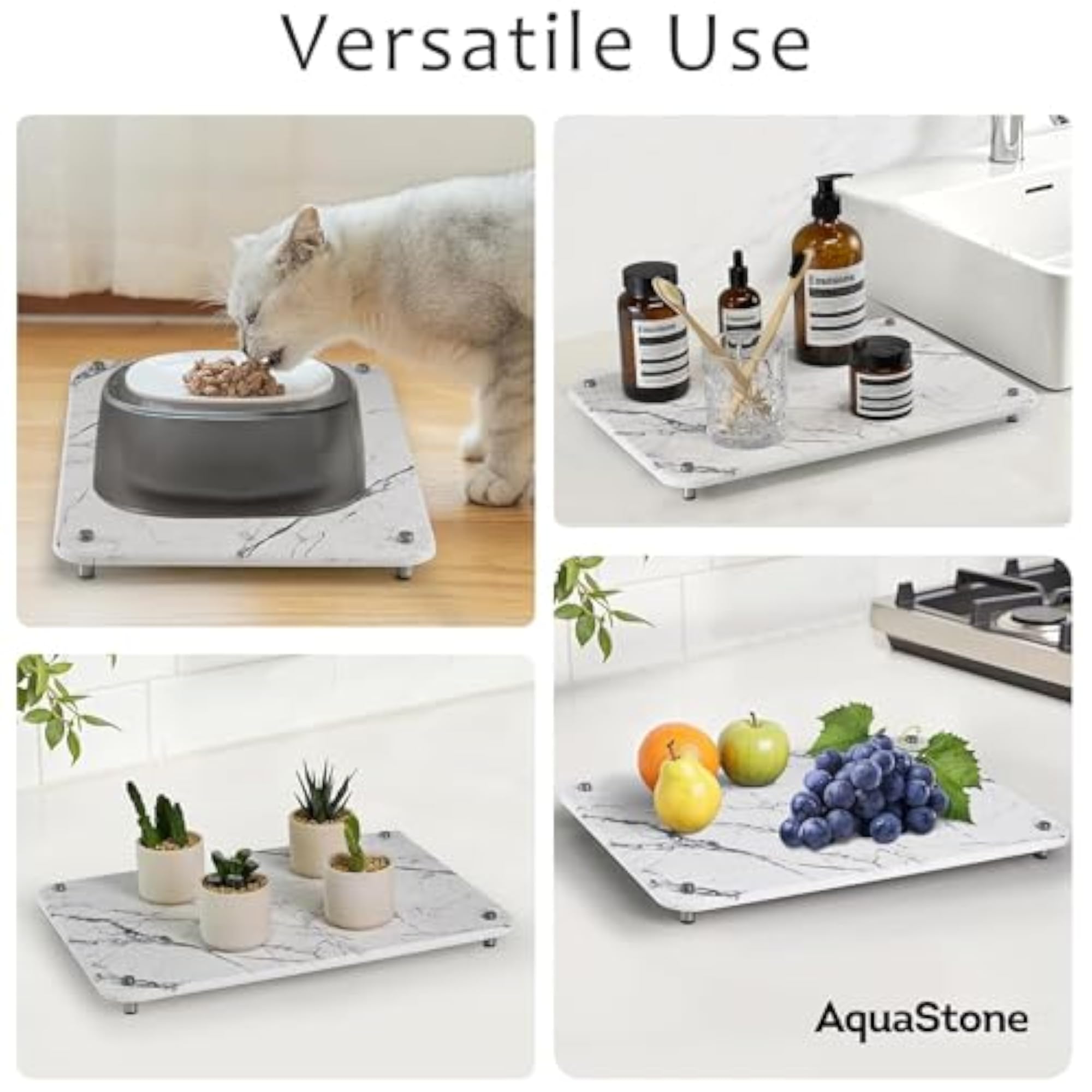 Stone Dish Drying Mats for Kitchen Counter, White Marble