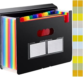 Sooez Accordian File Organizer, 12 Pocket Expanding File Folder with Blank Labels, Super Heavyweight Accordion Folder, Desktop Accordion Folders, Letter A4 Paper Document Storage Organizer, Black