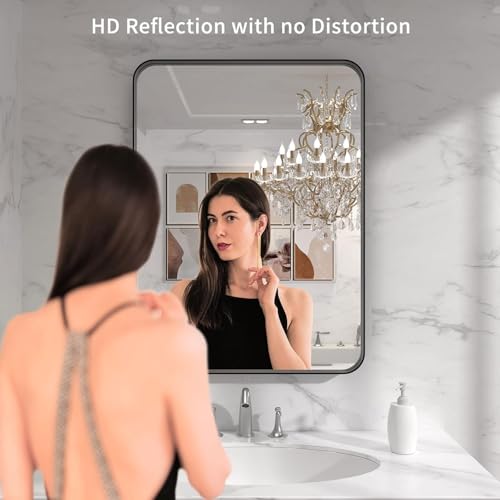 Image of Sidra Decor Modern HD Black Metal Frame Decorative Rectangle Wall Mirror (24 inchx 18 inch) Bathroom, Washbasin, Bedroom, Dressing Office Home Room Vanity Makeup Shaving Wall Decor