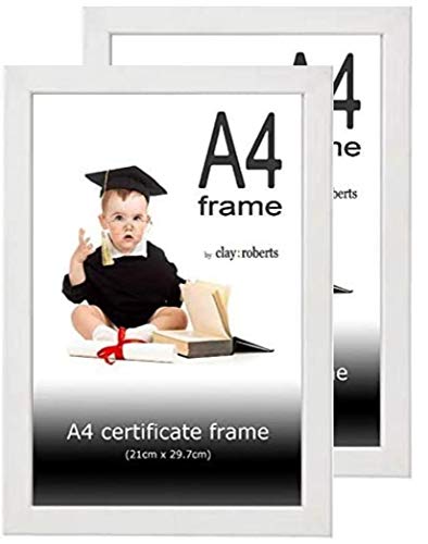 Clay Roberts Marco de Fotos A4, Blanco, Paquete de 2, Marco para Certificados/Documentos, Montable en la Pared