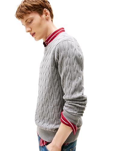 Image of Tommy Hilfiger Men's Cable Knit Crewneck Sweater Lightweight Pullover