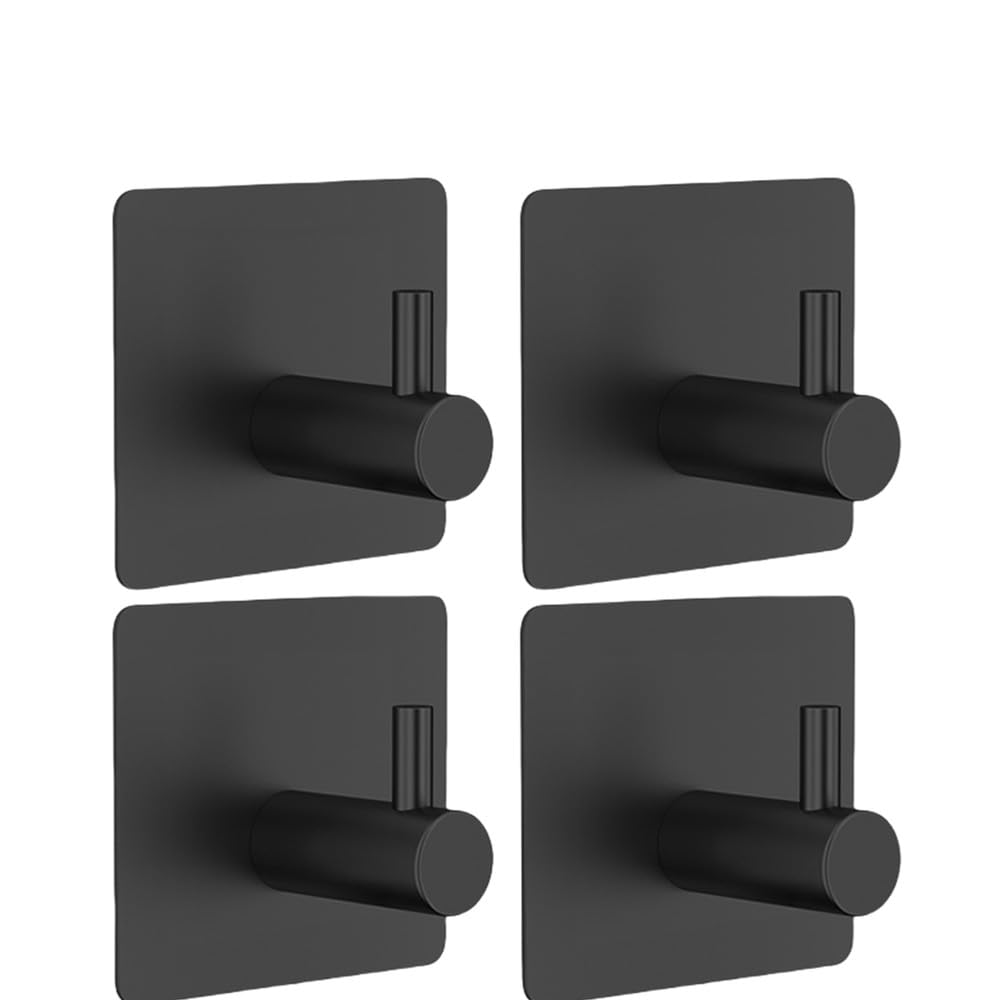 4/1 Uds. Gancho de acero inoxidable 304 adhesivo para puerta de pared, llave, percha para ropa, gancho para bata de baño, soporte para toallas, accesorios organizadores, NEGRO, 4 Uds., 1