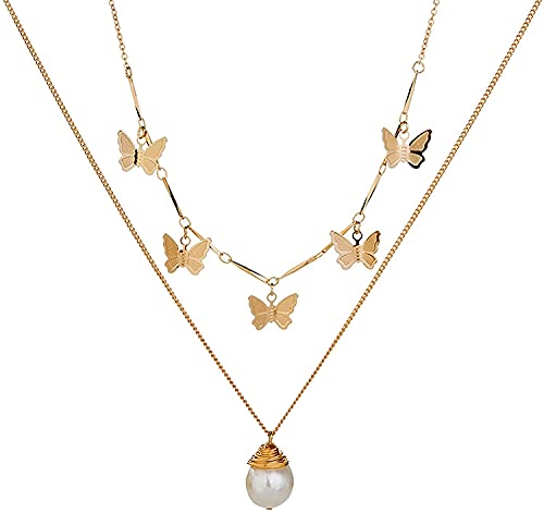 Aphro Beaded Necklace Y2k - Cherry Butterfly Dainty Layered Choker Necklace, Y2K Fashion Women Pendant Necklace, Layered Necklace (D)