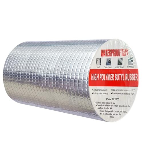 LUOHONG Cinta adhesiva de caucho butílico cinta adhesiva de sellado de papel de aluminio de caucho butílico autoadhesiva cinta adhesiva de asfalto exterior para fugas de techo (20cm X 5m)