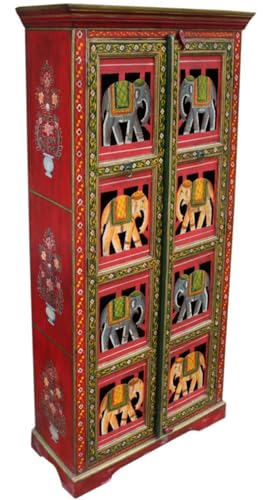 Guru-Shop Garde-robe, Armoire Avec Décorations D`éléphants - Modèle 4, Rouge, 180x90x38 cm, Penderies Penderies