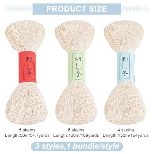 Image of FREEBLOSS 300M Sashiko Thread 3 Skeins 100% Cotton Cord Japanese Quilting & Embroidery Sashiko Threads for Hand Sewing Thick Sashiko Thread for Japanese Embroidery Supplies Embroidery Floss