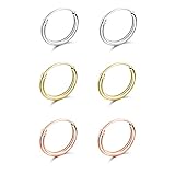 Sterling Silver Tri-Color Small Endless 10mm Round Unisex Hoop Earrings, Set of 3 Pairs